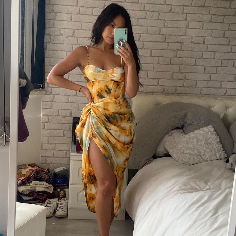 Floral Print Spaghetti Strap Bodycon Dress | Summer Side Split Midi Dresse